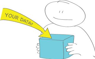 Drawing of a person holding a box with an arrow pointing at it labelled 'Your data'