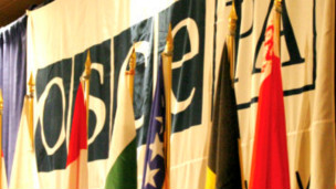 Вивіска ОБСЄ і прапори