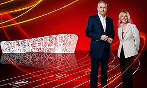 Huw Edwards and Hazel Irvine