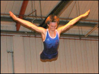 A trampolinist in action