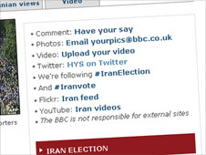 Screengrab of Iran links