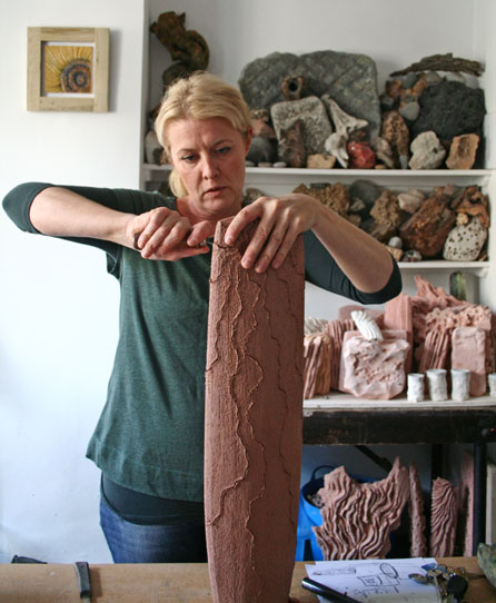 Wendy Lawrence at work in her studio. Photo © Simon Proffitt for greenlanddesign.org