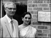 Avatar Nath Duggal with his wife after the opening of the surgery in Quedgeley in 1986 