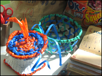 Basket made from plastic bags