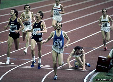 Finland's Lasse Viren (centre) winning 5,000m gold at the 1976 Montreal Olympics
