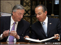 Os presidentes da Argentina, Néstor Kirchner, e do México, Felipe Calderón