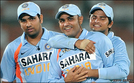 Rohit Sharma, Virender Sehwag and Suresh Raina