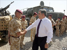 Gordon Brown with troops in Afghanistan