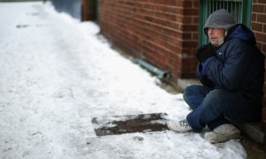 Homeless man in the snow