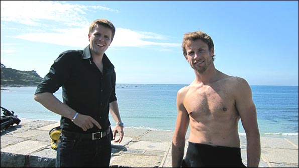 Jake and Jenson at the top of the shore wall, Guernsey
