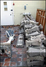 Vandals have destroyed much of the building