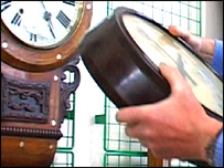 Clocks on auction at the Cattle Market, Nottingham