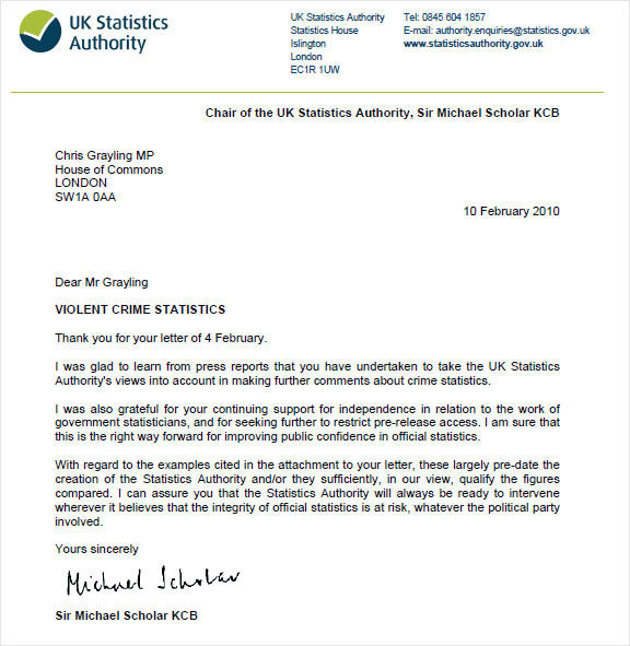 Copy of letter from Sir Michael Scholar to Chris Grayling