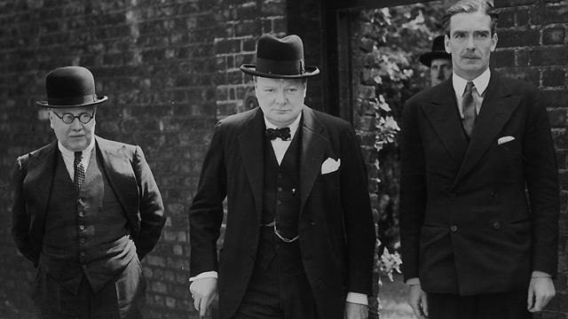 Churchill leaving Downing St with Sir Kingsley Wood and Anthony Eden, 10 May 1940.