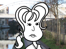 Alice walking beside a canal