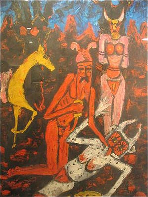 کشته شدن ديو سپيد به دست رستم اثر حسين زنده رودی