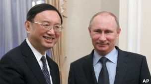 中國外長楊潔篪與俄羅斯總統普京（22/02/2013）