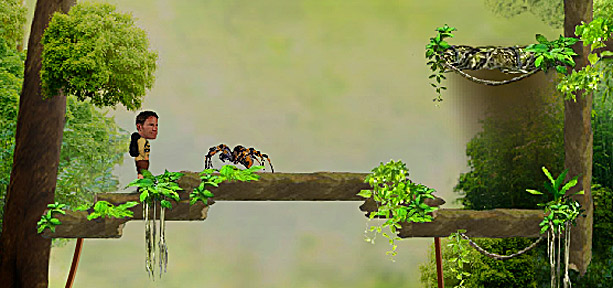 Steve Backshall in Deadly Planet game looking at a spider