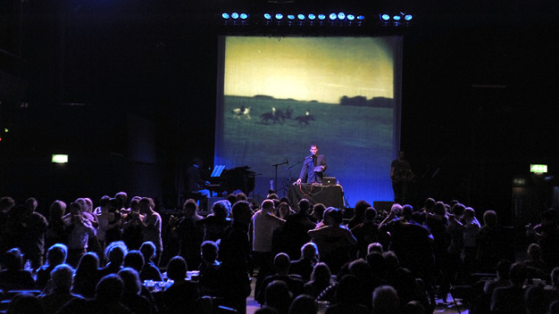 Otros Aires live at the Old Fruitmarket. Photo by Louis Decarlo.