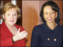 एंगेला मर्केल और कोंडोलीज़ा राइस