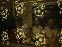 Even the glass on Berlin's underground is decked out with a football theme.