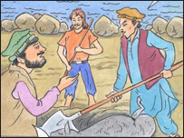 گل خان در کار دفن مواشی با همکارانش