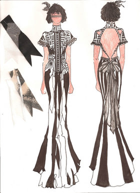 Black and white Aztec evening gown