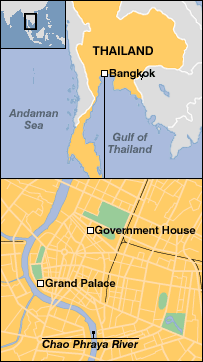 Bản đồ với địa điểm của Văn phòng Chính phủ Thái ở Bangkok