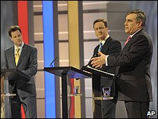 The three leaders in the first Prime Ministerial debate