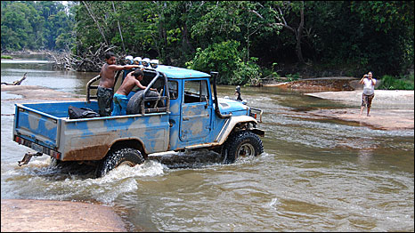 Jeep crossing the ford at Juan Gugeiro's ranch