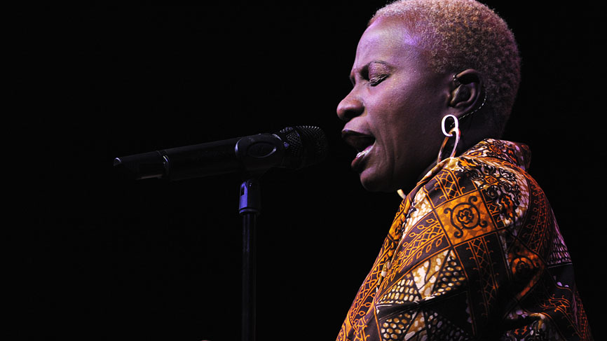 Angelique Kidjo live at the Old Fruitmarket. Photo by Louis Decarlo