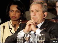 O presidente americano, George W. Bush, e a secretária de Estado, Condoleezza Rice