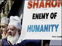 شیرون کے دورے کے خلاف ہندوستانی مسلمانوں کا مظاہرہ