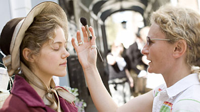 Charity Wakefield on set