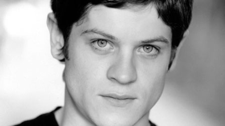 Black and white photograph of Iwan Rheon