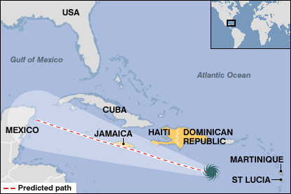 Hướng đi của bão Dean