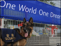 Dog in front of the slogan: One World One Dream