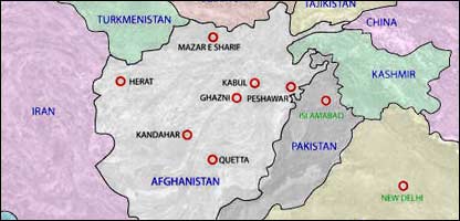 د افغانستان سرحدات په نقشه کې