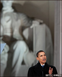 Barack Obama durante discurso no Lincoln Memorial, Washington
