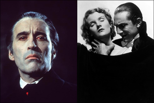 Christopher Lee and Béla Lugosi dressed as Dracula