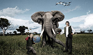 Philippa Forrester and Brett Westwood posed with wildlife previously photographed elsewhere