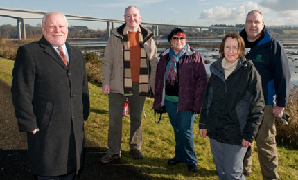 Pictured at the Winter Wader event at Bay Road Park are from left, Councillor Gerry MacLochlainn, representing the Mayor, Mark Durkan MP, Lorraine McWilliams, Greater Shantallow Area Partnership, Annie Mullan, Derry City Council Countryside Officer and Ivan Black from Conservation Volunteers.