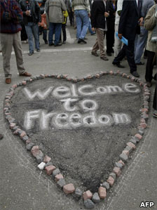 Welcome to Freedom sign in Tahrir Square, Cairo