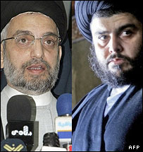 مقتدی صدر (راست) و عبدالعزیز حکیم