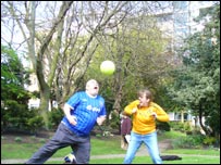 Andy and Kate play football