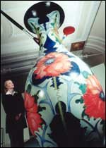 A giant replica Moorcroft vase in the Moorcroft pavilion