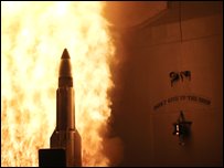 موشک ام اس 3 هنگام پرتاب در روز 21 فوریه 2008