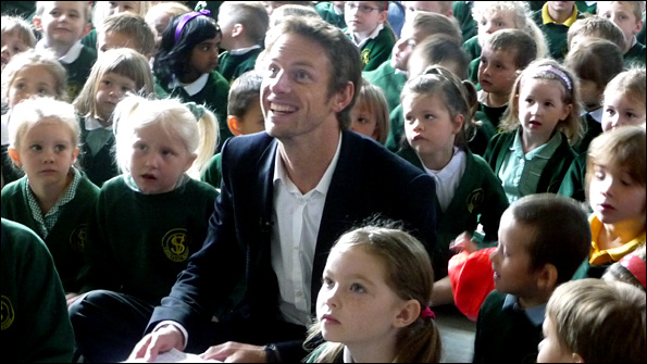 Jenson Button went back to his old schools in Frome, Somerset, on Tuesday