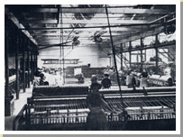 Photograph of workers spinning wool in 1904.