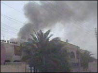 बसरा में दुर्घटनास्थल से उठता धुआँ